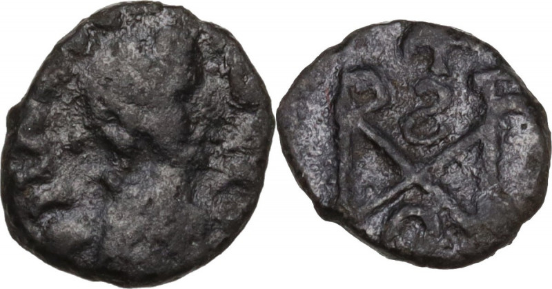 Ostrogothic Italy, Baduila (541-552). AE Nummus (or 2 1/2 Nummi). Pseudo-Imperia...