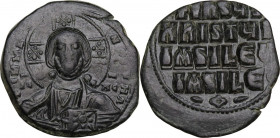 Basil II (976-1025) to Constantine VIII (1025-1028). AE Anonymous Follis (Class A 2), Constantinople mint. Obv. Bust of Christ facing, wearing pallium...