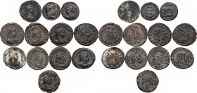 The Roman Empire. Multiple lot of twelve (12) unclassified AR/BI/AE coins, mostly Antoniniani, including Gallienus, Aurelian, Probus, Maximian, Consta...