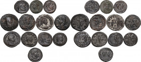 The Roman Empire. Multiple lot of twelve (12) unclassified BI/AE coins, including Gallienus, Aurelian, Probus, Diocletian, Licinius I, Constantine I, ...