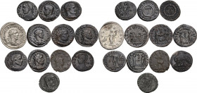 The Roman Empire. Multiple lot of twelve (12) unclassified AR/BI/AE coins, mostly AE, including Trajan Decius, Gallienus, Probus, Maximian, Galerius, ...