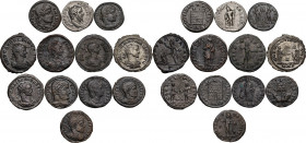 The Roman Empire. Multiple lot of twelve (12) unclassified AR/BI/AE coins, mostly AE, including Septimius Severus, Aurelian, Probus, Constantine I, He...