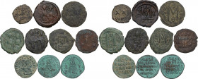 The Byzantine Empire. Multiple lot of ten (10) unclassified AE Folles; including one half Follis. AE.