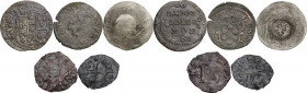 Lotto di sei (6) monete: Firenze Ferdinando I quattrino, Novellara anonime di Alfonso II quattrino, Roma Senato Romano denaro provisino, Modena France...