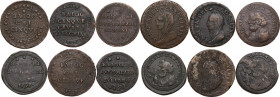 Pio VI (1775-1799), Giovanni Angelo Braschi. Lotto di sei (6) monete da 2 e mezzo e 5 Baiocchi, varie zecche. AE.