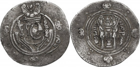 Tabaristan. 'Abbasid Caliphate. temp. al-Rashid (AH 170-193 / AD 786-809). AR Hemidrachm. Tabaristan mint. D/ Stylized crowned Sassanian style bust ri...