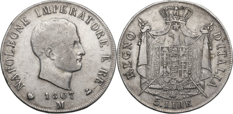 Milano. Napoleone I (1805-1814) Imperatore di Francia e Re d'Italia. 5 lire 1807...