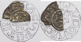 Roma. Gregorio IV con Ludovico il Pio (828-840). Frammento di Denaro antiquiore. CNI 2/4; Fusconi 9B; M. 2; Berm. 21. AG. 0.58 g. 17.00 mm. RR. Molto ...