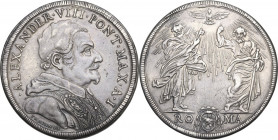 Roma. Alessandro VIII (1689-1691), Pietro Ottoboni. Piastra A. I. CNI 26; M. 11; Berm. 2173. AG. 31.69 g. 44.50 mm. RR. Foro otturato. BB.