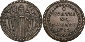 Roma. Benedetto XIV (1740-1758), Prospero Lambertini. Quattrino 1752 A. XII. CNI 301; M. 215; Berm. 2790. CU. 2.46 g. 22.00 mm. NC. Tipologia con ghir...