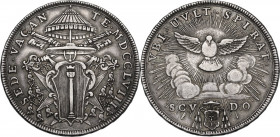 Roma. Sede Vacante (1758), Camerlengo Cardinal Girolamo Colonna. Scudo 1758. CNI 2; M. 2; Berm. 2885. AG. 26.35 g. 41.00 mm. qSPL.