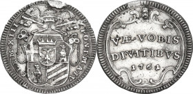 Roma. Clemente XIII (1758-1769), Carlo Rezzonico. Mezzo Grosso A. IV, 1761. CNI 45; M. 30; Berm. 2908. AG. 0.61 g. 17.00 mm. Difetto del metallo al di...