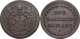 Roma. Pio VI (1775-1799), Giovanni Angelo Braschi. Due baiocchi romani A. XVIII. CNI 239 var; M. 110 var; Berm. 2985. AE. 23.10 g. 38.50 mm. RR. Varia...