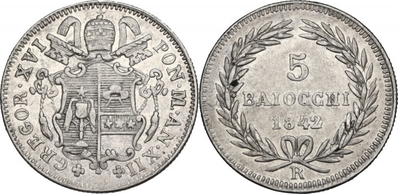 Roma. Gregorio XVI (1831-1846), Bartolomeo Alberto Cappellari. 5 Baiocchi 1842, ...