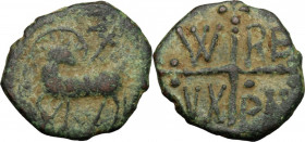 Salerno. Guglielmo I (1154-1166). Follaro con Agnus Dei. Bellizia 178; Travaini 1995 305; D'Andrea-Contreras (Normans) 258. AE. 1.48 g. 15.00 mm. R. B...