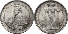 San Marino. Seconda monetazione (1931-1938). 20 lire 1932. Pag. 343; Mont. 21. AG. 35.50 mm. Patina dorata. SPL+.