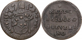 San Severino. Pio VI (1775-1799), Giovanni Angelo Braschi. Mezzo Baiocco (ridotto) A. XXIII. CNI 40; M. 411a; Berm. 3143. AE. 3.78 g. 24.50 mm. R. BB/...