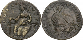 Venezia. Tessera con San Giorgio e la Giustizia, XVII-XVIII sec. AE. 2.69 g. 21.00 mm. RRR. Non reperita nei testi consultati. Appartiene con ogni pro...