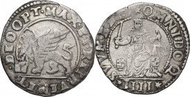 Venezia. Monetazione anonima per la città di Venezia e tutto il dominio. Quattro gazzette, legge del 10 Aprile 1570. Paol. II 723. AG. 2.84 g. 25.00 m...