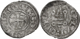 Filippo d'Acaja, monetazione in levante (1303-1304). Denaro tornese. Cf. MIR (Savoia, collaterali) 12c (var. per punteggiatura); Sim. 11; Biaggi 10. M...