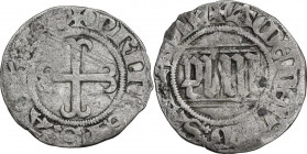 Amedeo d'Acaja (1377-1402). Quarto di grosso I tipo, Moncalieri. MIR (Savoia, collaterali) 28; Sim. 8; Biaggi 25. AG. 1.39 g. 20.00 mm. RR. qBB/BB.
