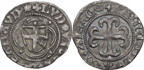 Ludovico d'Acaja (1402-1418). Mezz grosso II tipo, Torino. MIR (Savoia, collaterali) 42; Sim. 3; Biaggi 32d. AG. 1.63 g. 23.00 mm. RR. Bel BB+.