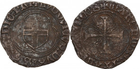 Ludovico (1440-1465). Doppio bianco, Cornavin. MIR (Savoia) 161c; Sim. 7; Biaggi 144b. AG (?). 2.54 g. 26.50 mm. qBB/BB.