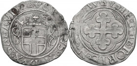 Carlo II (1504-1553). Grosso III tipo, Aosta. MIR (Savoia) 387d; Sim. 57; Biaggi 332. MI. 1.78 g. 23.00 mm. BB.