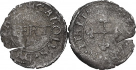 Carlo II (1504-1553). Quarto I tipo, Torino. MIR (Savoia) 407a; Sim. 71/72; Biaggi 346g. MI. 0.76 g. 18.00 mm. Fenditura del tondello. qBB.