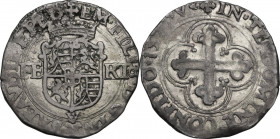 Emanuele Filiberto Duca (1559-1580). Bianco o 4 soldi I tipo 1577 V, Vercelli. MIR (Savoia) 520af; Sim. 45. Biaggi 438c. MI. 4.80 g. 26.00 mm. BB.
