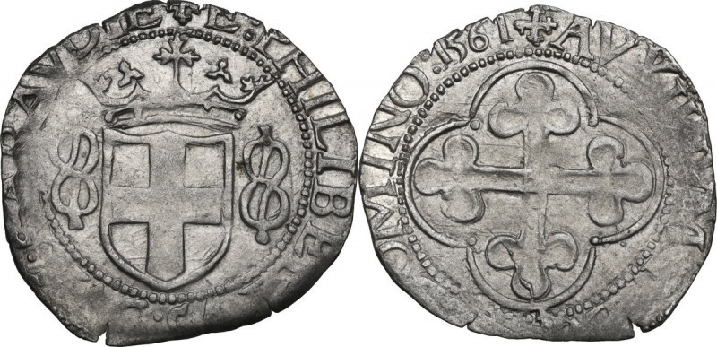 Emanuele Filiberto Duca (1559-1580). Grosso IV tipo 1561, zecca sconosciuta. MIR...