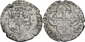 Emanuele Filiberto Duca (1559-1580). Soldo II tipo 1571 E B, Chambery. MIR (Savoia) 534au; Sim. 58/45; Biaggi 450. MI. 1.98 g. 21.00 mm. Bel BB.