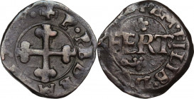 Emanuele Filiberto Duca (1559-1580). Quarto di grosso I tipo (di Piemonte) 157(?), zecca incerta. MIR (Savoia) 539; Sim. 63; Biaggi 455. MI. 0.93 g. 1...