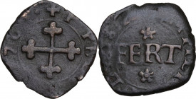 Emanuele Filiberto Duca (1559-1580). Quarto di grosso I tipo (di Piemonte) 1576 T, Torino. MIR (Savoia) 539h; Sim. 63; Biaggi 455. MI. 0.97 g. 15.00 m...