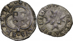 Carlo Emanuele I (1580-1630). Parpagliola I tipo 1581 E D, Bourg. MIR (Savoia) 666c; Sim. 73/3; Biaggi 561. MI. 1.71 g. 21.50 mm. Schiacciature da con...