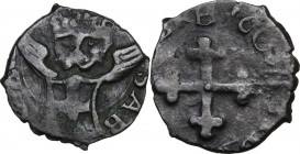 Carlo Emanuele I (1580-1630). Mezzo grosso di Piemonte 160(?), Torino o Vercelli. MIR (Savoia) 674 i/m; Sim. 79; Biaggi 567. MI. 0.68 g. 13.00 mm. BB.