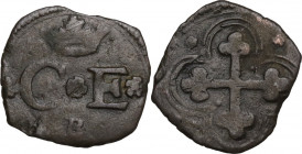 Carlo Emanuele I (1580-1630). Quarto di Soldo, III tipo, Bourg. MIR (Savoia) 679c; Sim. 84/3; Biaggi 572. AE. 0.86 g. 15.00 mm. NC. BB.