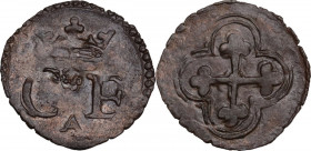 Carlo Emanuele I (1580-1630). Quarto di Soldo, V tipo, Aosta. MIR (Savoia) 681a; Sim. 86; Biaggi 574. AE. 0.53 g. 15.50 mm. R. Bel BB.