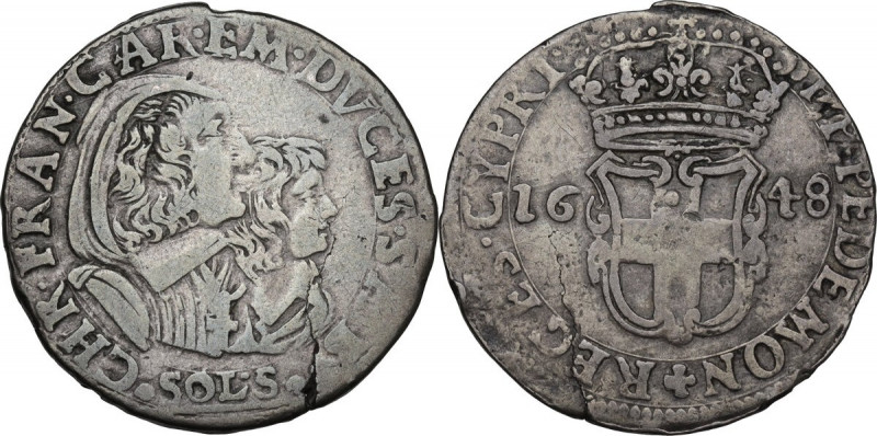 Carlo Emanuele II sotto la reggenza della madre (1638-1648). 5 soldi 1648, Torin...