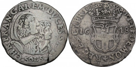 Carlo Emanuele II sotto la reggenza della madre (1638-1648). 5 soldi 1648, Torino. MIR (Savoia) 762b; Sim. 638; Biaggi 638c. MI. 5.40 g. 27.00 mm. BB.