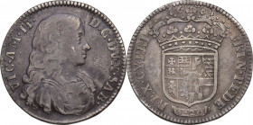 Vittorio Amedeo II Duca (1680-1713). Lira tipo 1681, Torino. MIR (Savoia) 862a; Sim. 23; Biaggi 734. AG. 5.97 g. 27.50 mm. RR. qBB/BB.