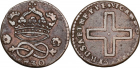 Vittorio Amedeo II Re di Sardegna (1718-1730). 2 denari II tipo 1730, Torino. MIR (Savoia) 908d; Sim. 67; Biaggi 776c. CU. 1.66 g. 15.00 mm. BB+.