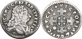 Vittorio Amedeo II Re di Sardegna (1718-1730). Mezzo reale Sardo 1727, Torino. MIR (Savoia) 911; Sim. 70; Biaggi 779. AG. 1.12 g. 15.00 mm. R. BB.