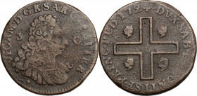 Vittorio Amedeo II (1718-1730). Monetazione per la Sardegna. Tre cagliaresi 1724, Torino. MIR (Savoia) 912; Sim. 71; Biaggi 780. CU. 5.92 g. 24.00 mm....