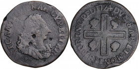 Vittorio Amedeo II Re di Sardegna (1718-1730). Cagliarese 1724, Torino. MIR (Savoia) 913; Sim. 72; Biaggi 781. CU. 1.98 g. 18.50 mm. MB.