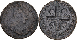 Vittorio Amedeo II Re di Sardegna (1718-1730). Cagliarese 1724, Torino. MIR (Savoia) 913; Sim. 72; Biaggi 781. CU. 2.14 g. 18.00 mm. qBB.