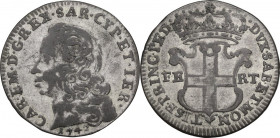 Carlo Emanuele III primo periodo (1730-1755). 5 soldi III tipo 1742, Torino. MIR (Savoia) 936a; Sim. 23; Biaggi 801a. MI. 4.08 g. 25.00 mm. Parziale a...