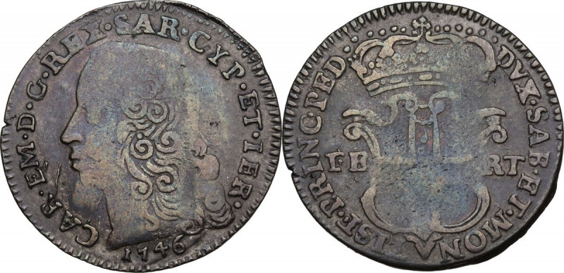 Carlo Emanuele III primo periodo (1730-1755). 5 soldi III tipo 1746, Torino. MIR...