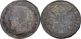 Carlo Emanuele III primo periodo (1730-1755). 5 soldi III tipo 1746, Torino. MIR (Savoia) 936e; Sim. 23; Biaggi 801d. MI. 3.37 g. 24.50 mm. R. Evident...