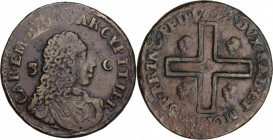 Carlo Emanuele III (1730-1773). Monetazione per la Sardegna. 3 cagliaresi I tipo 1732, Torino. MIR (Savoia) 966; Sim. 53; Biaggi 831. CU. 6.57 g. 24.0...